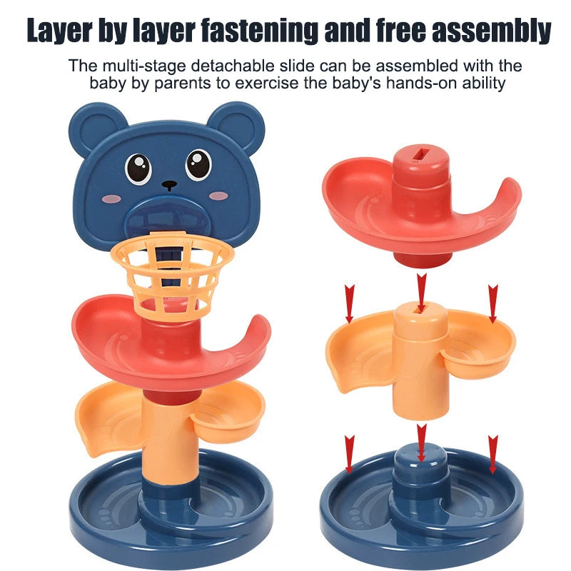 Baby Toys Sliding Rolling Balls Pile Tower Stacking Early Educational Puzzle Rotating Spin Track Toddler Gifts For Children Kids