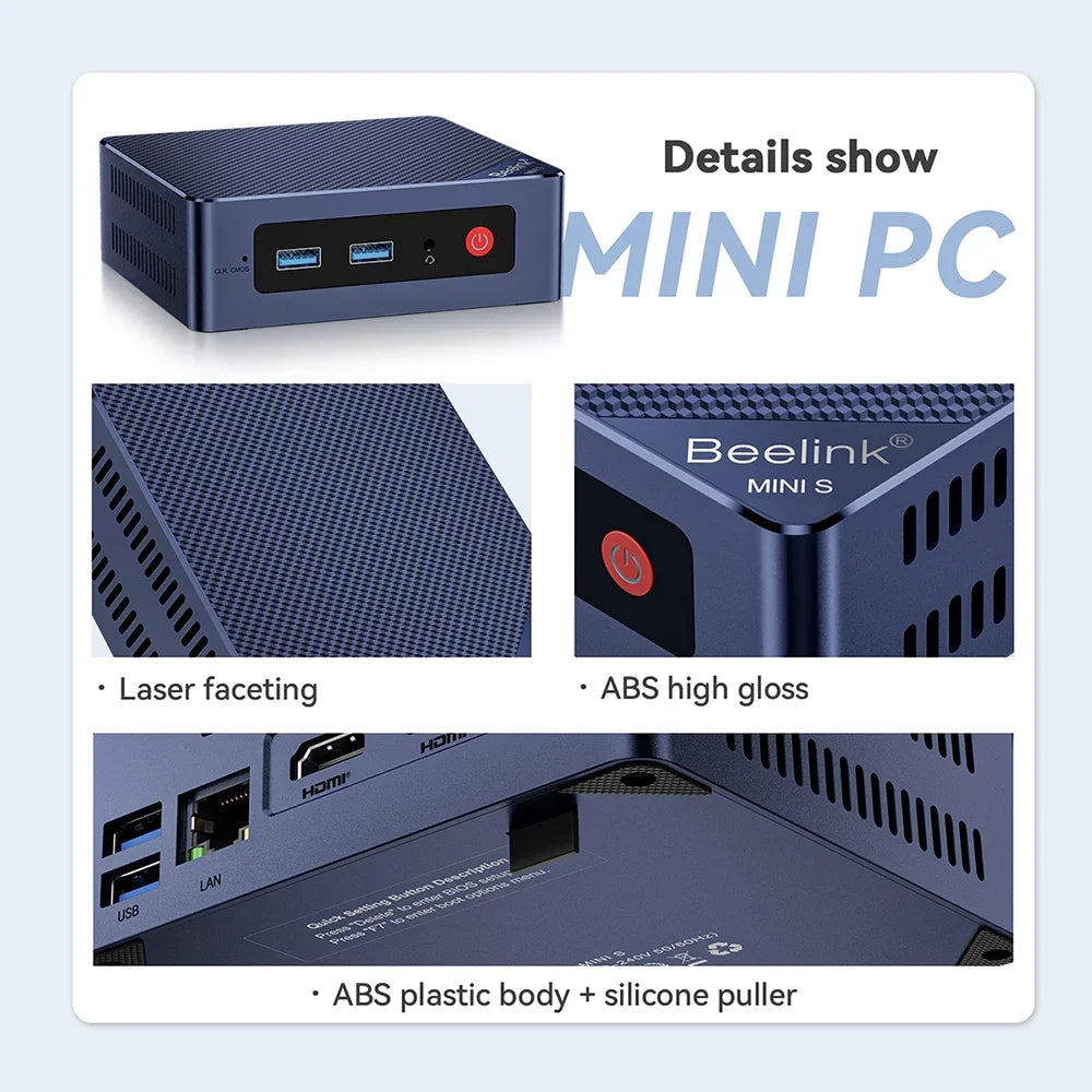 Beelink Mini S12 Pro Alder Lake N100 MINI PC DDR4 16GB 500GB WIFI6 BT5.2 Gamer Computer MINI S N5095 8GB 128GB EQ13 N200 Minipc