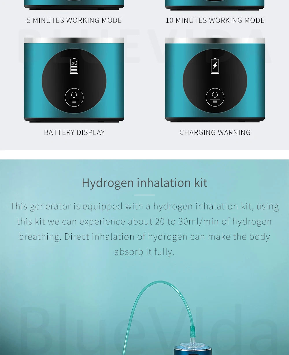 BlueVida New 8th Generation Nano Hydrogen Water Generator Bottle DuPont SPE/PEM Water Hydrogenator With H2 Inhaler-Touch Button