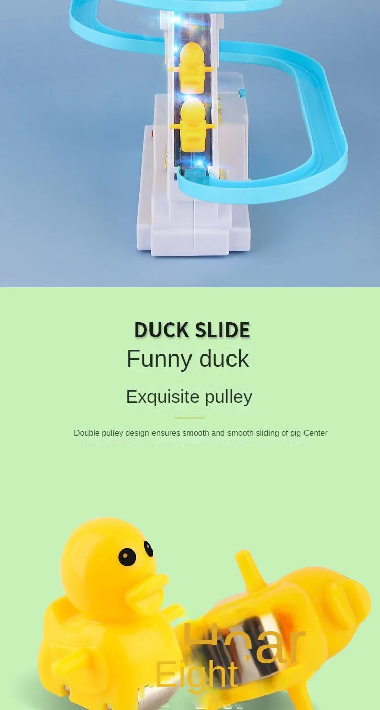 Audible and Visual Little Duck Climbing Stairs, CHILDREN'S Electric Track, Music Little Yellow Duck Sliding Slide