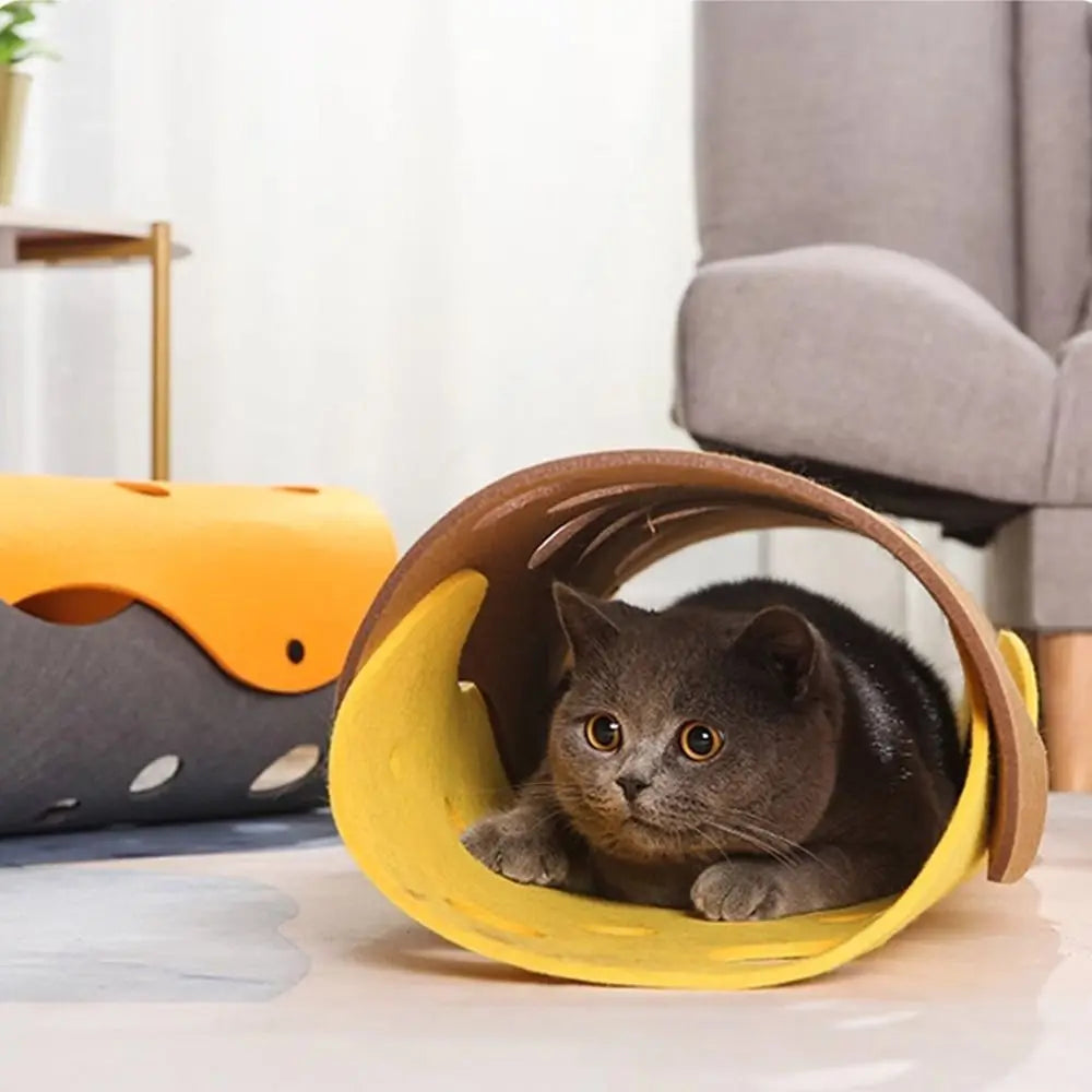 1PC Cat Tunnels Bed Foldable Pet Tunnel Tube Bed with Holes DIY Cats Play Mat Cat Activity Rug Toy for Interactive