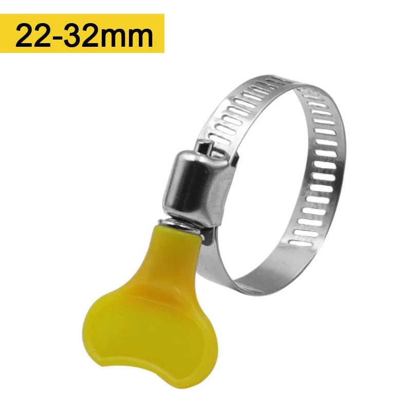 5 pcs 8-44mm Adjustable Yellow Plastic Handle Hand Twist Hose Clamps Worm Driving  201 Stainless steel Pipe Clips For Tube