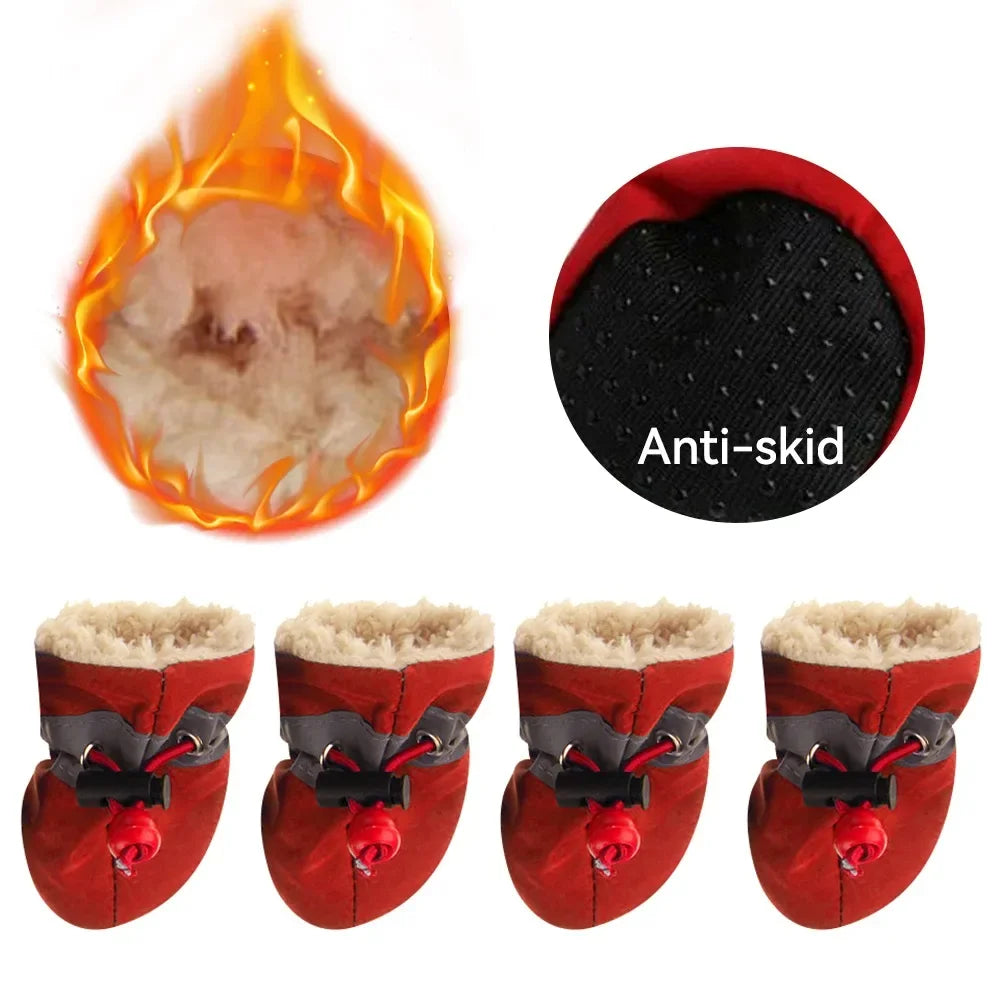 4pcs Antiskid Puppy Shoes Waterproof Winter Pet Dog Anti-slip Rain Snow Boots Footwear Thick Warm Prewalkers Socks Booties