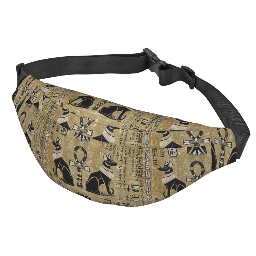 Ancient Gold Pharaoh Egypt King Tut Fanny Bag Custom Egyptian Hieroglyphic Sling Crossbody Waist Pack Hiking Phone Money Pouch