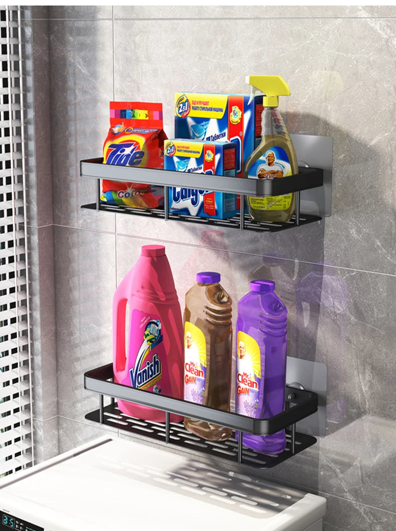 Bathroom Shelf Kitchen Storage Organizer Aluminum Alloy Shampoo Rack Shower Shelf Bathroom Accessories No Drill Shelf