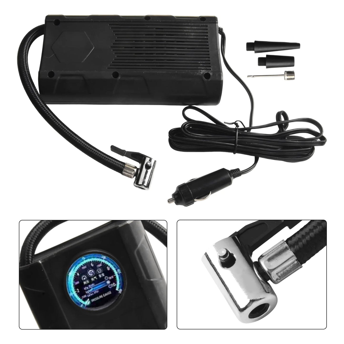 Car Air Pump Electric Air Compressor Portable Self Propelled Tire Pump Handheld Dual-screen Digital Display 12-72V 13-15A 120W