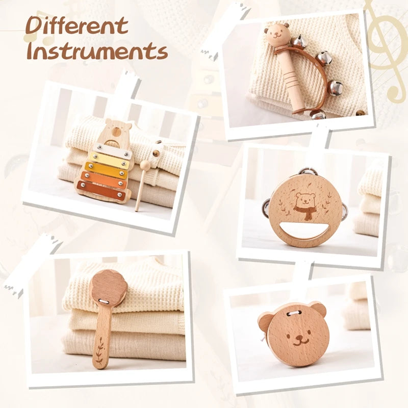 5pc Set Montessori Toys Baby Music Toys Musical Instrument Wooden Educational Toys Baby 0 3 Years Toys Bear Xylophone toys Gifts