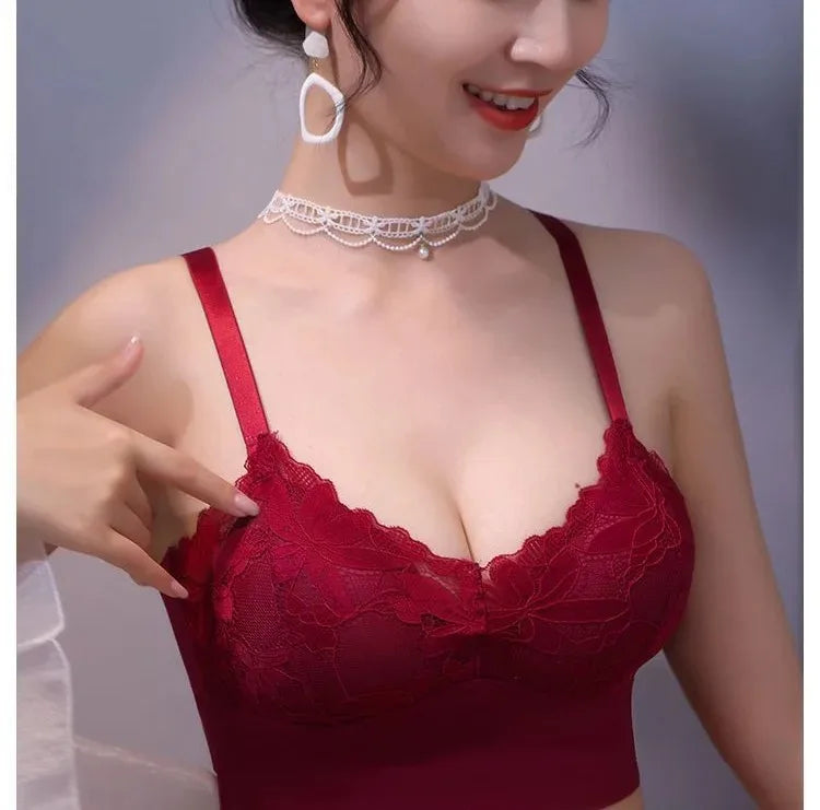 3pcs Ice Silk Seamless Lace Bra No Steel Ring Comfortable Large Size Bra vest bra Gather Anti Sagging Underwear