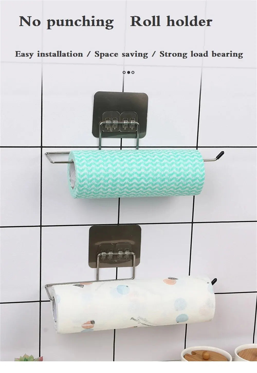 2PCS Kitchen Paper Towel Holder Adhesive Toilet Paper Rack Towel Hanger Tissue Dispenser Roll Napkin Cabinet Storage Accessories