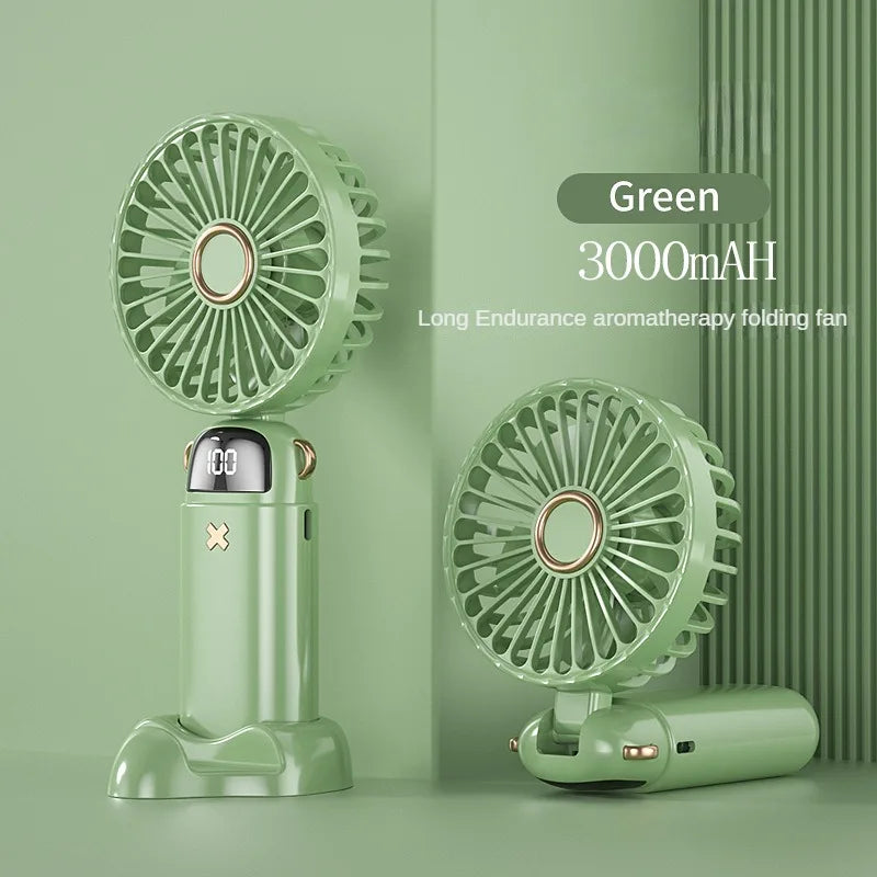 3000mAh Handheld Mini Fan Foldable Portable Neck Hanging Fans 5 Speed USB Rechargeable Fan with Phone Stand and Display Screen