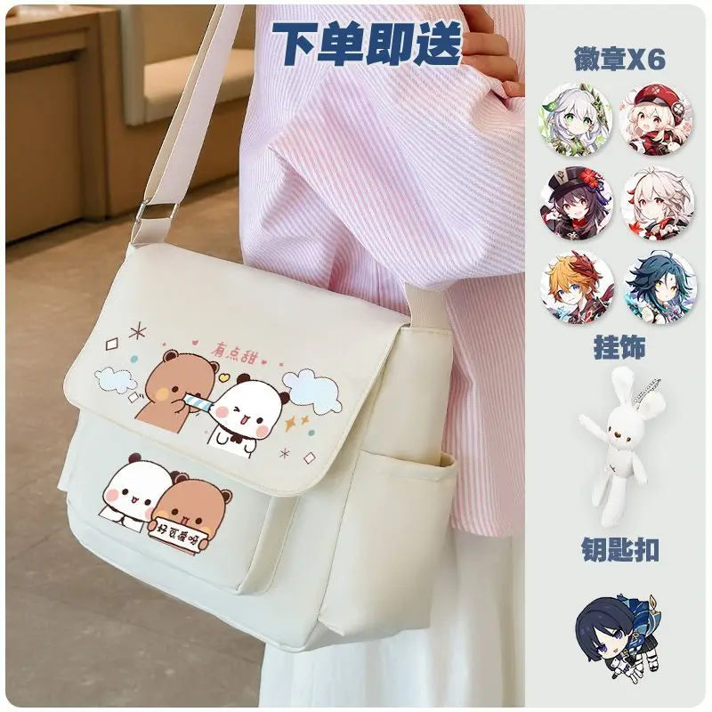 Cartoon bubu and Yier high-capacity Shoulder Bags Student Sports Crossbody Backpack Black White Messenger Bag Girl birthday gift