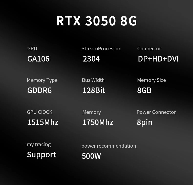 2024 USED RTX3050 8GB GDDR6 128bit Computer Graphics Card RTX 3050 8GB Gaming PC rtx 3070 DP*HDMI -compatible placa de video