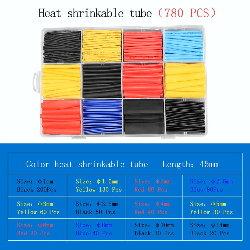 2:1 Heat Shrink Tube127/164/328/140/530/560/580/780pcs Shrinking Assorted Polyolefin Insulation Sleeving Wire Cable Sleeve Wrap