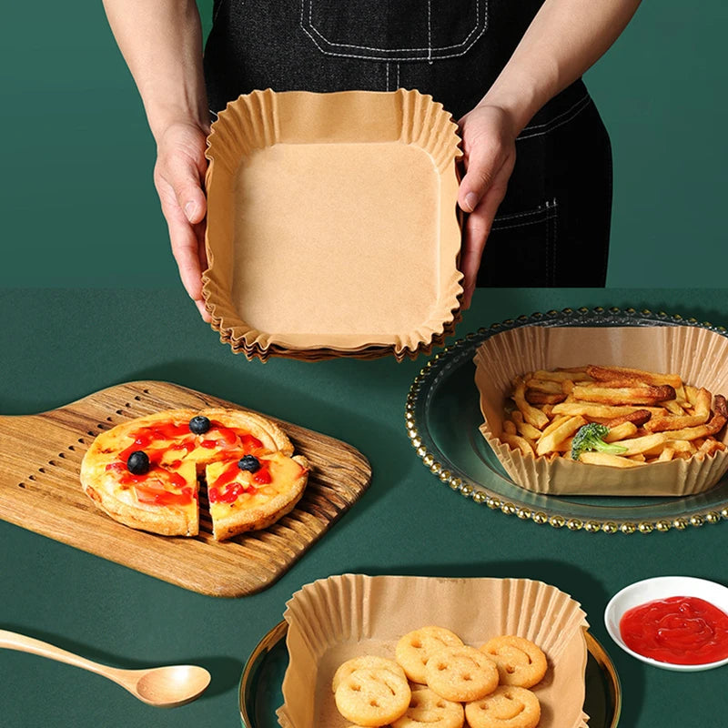 50Pcs Disposable Air Fryer Paper Oil Absorbing And Anti Oil Paper Tray Non Stick Baking Pad Large Toughness Square