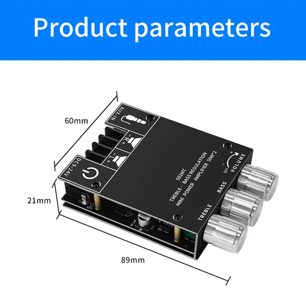 ZK-502MT Bluetooth 5.0 Subwoofer Amplifier Board 2.0 Channel High Power Audio Stereo Amplifier Board 2X50W Bass AMP