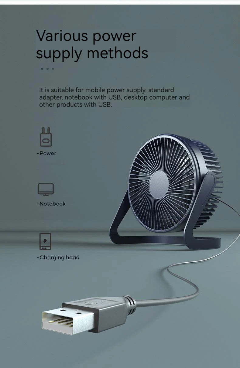 5 Inch USB Desktop Fan 360° Rotating Mini Adjustable Portable Electric Fan Summer Mute Air Cooler For Home Office