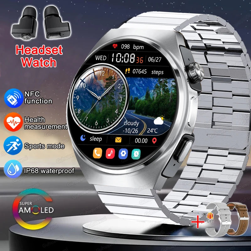 2024 New Smart Watch TWS Headset Two In One Wireless Bluetooth Dual Earbuds Call Health Monitor Sport Tracker NFC Smartwatch man