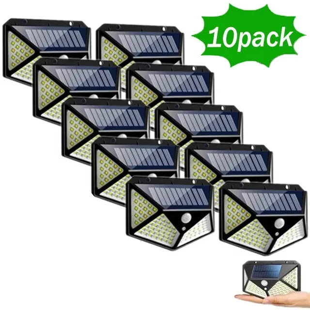 1/2/4/6/10PCS 100 LED Solar Wall Lamp 4 Sides Luminous With Motion Sensor Outdoor Garden Courtyard Waterproof Wall Light