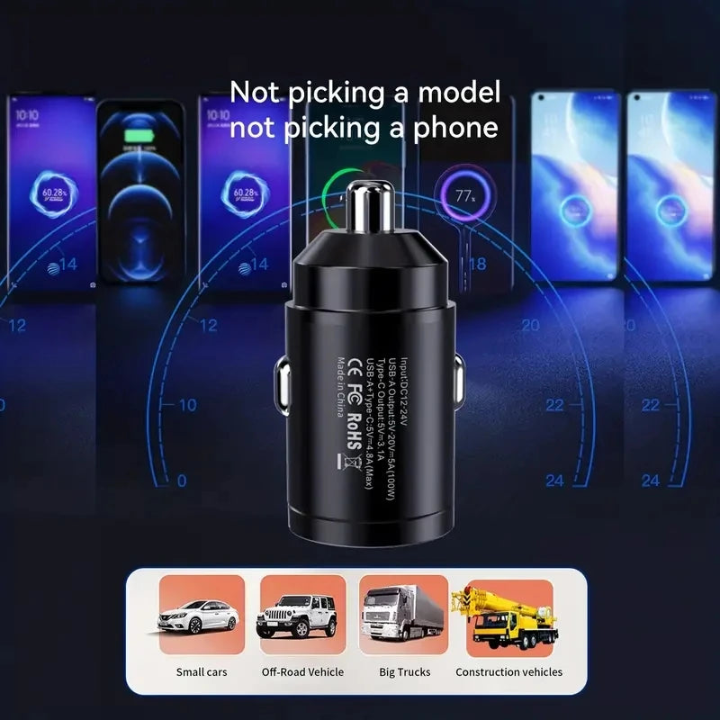 66w Car Charger Super Fast Charger Metal One Tow Two Car ChargerFlash Charger Mini Pull Ring New Pd Car Charger Car Electronic