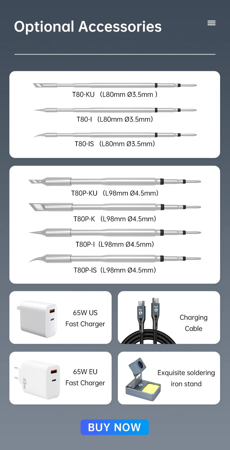 ALIENTEK T80 T80P Smart Soldering Iron PD 65W QC Adjustable Constant Temperature Portable Smart Soldering Iron Kit C245 Tools