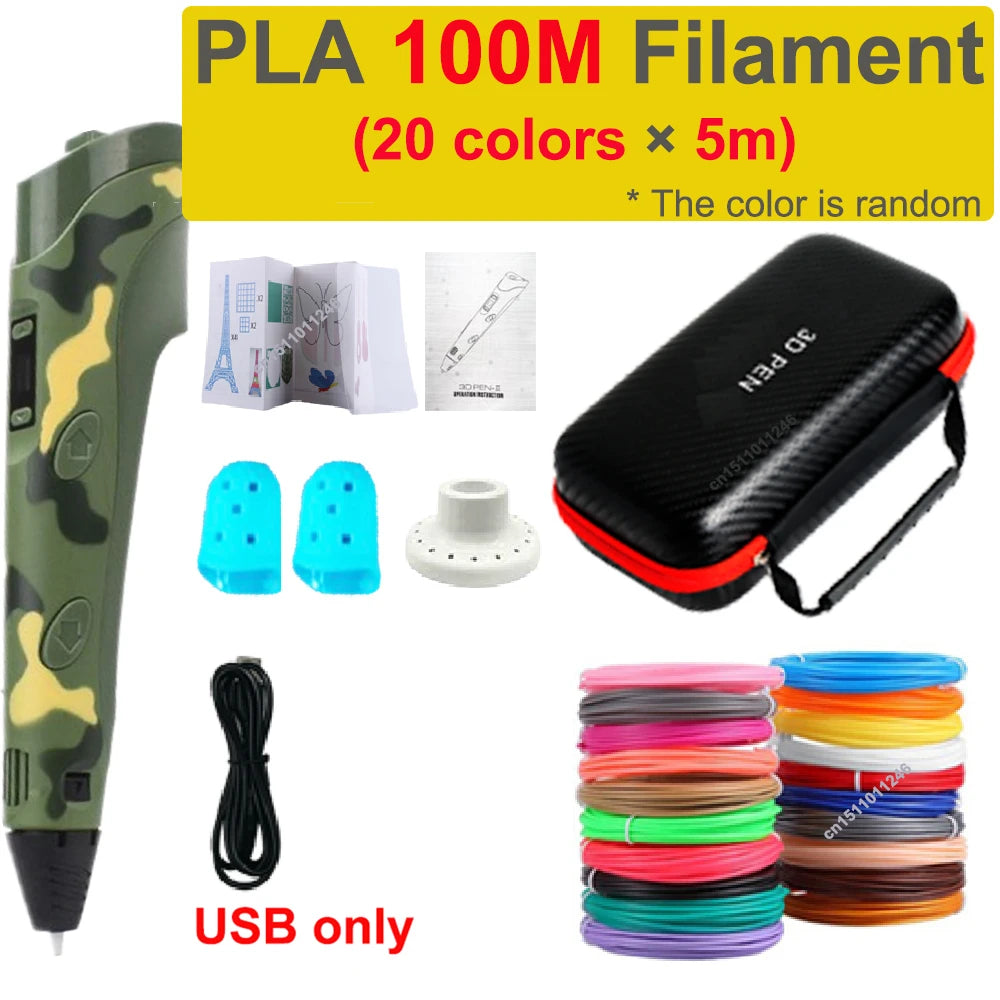 3D Printing Pen Children 3D Pen DIY Drawing Pens PLA Filament Birthday Christmas Boys Girls Gift For Kids With Travel Case