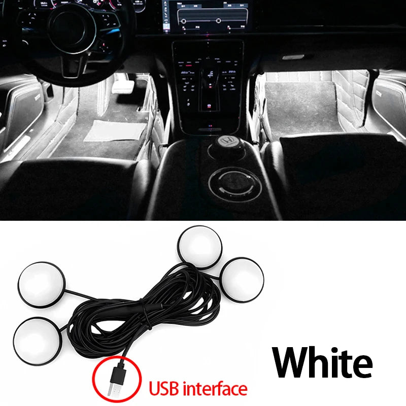 Car Foot Ambient Light Car Foot Lamp LED Foot Light Car Interior Atmosphere Backlight Mood Foot Light 4 In 1 RGB Decorative Lamp