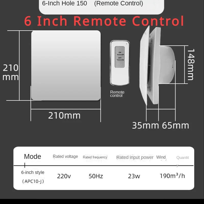 4/6 Inch High Speed Exhaust Fan Toilet Kitchen Bathroom Hanging Wall Window Ventilator Extractor with Remote Control