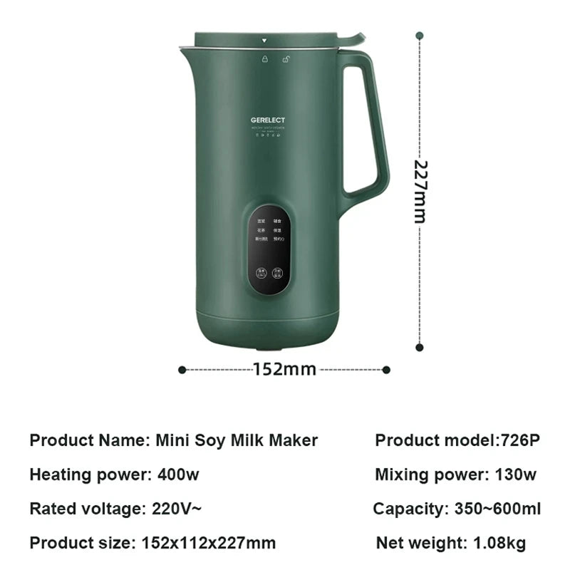 600ML Soymilk Machine Soy Milk Maker Electric Juicer Mixer Vegetable Extractor Food Blender Filter Free Soup Pot Tea Maker 220V