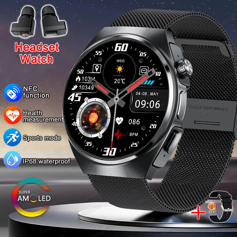 2024 New Smart Watch TWS Headset Two In One Wireless Bluetooth Dual Earbuds Call Health Monitor Sport Tracker NFC Smartwatch man