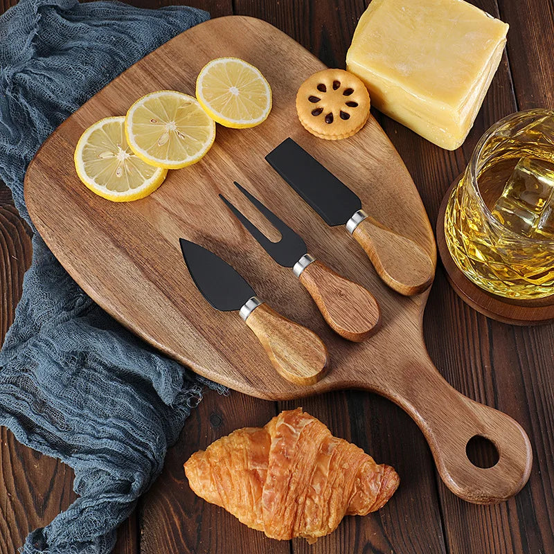 Acacia wood cutting board cutting board steak western fruit chopping board   set cheese knife three-piece set