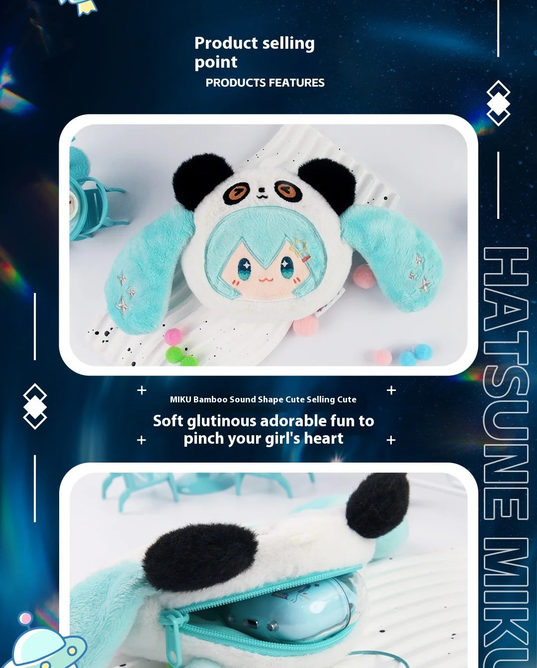 2024 New Genuine Vocaloid Hatsune Miku 2d Cute Sleep Doll panda Headphone Bag Kawaii Two-Dimensional Girls Birthday Gift