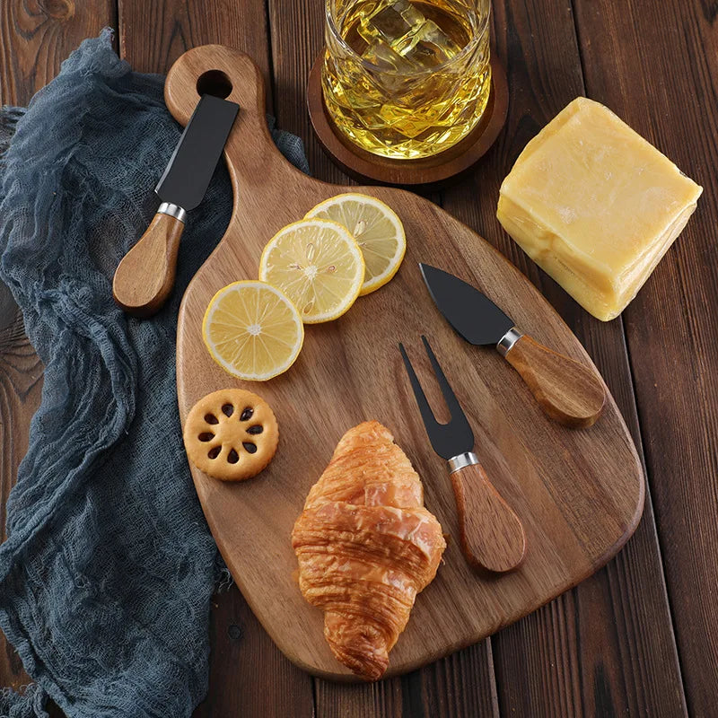 Acacia wood cutting board cutting board steak western fruit chopping board   set cheese knife three-piece set