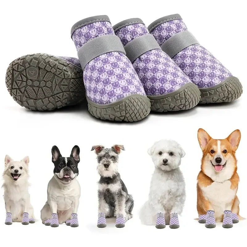 4 pcs/set Dog shoes for small dogs Breathable dog shoes for hot roads, Non-slip medium dog boots for hardwood floors Lake Blue