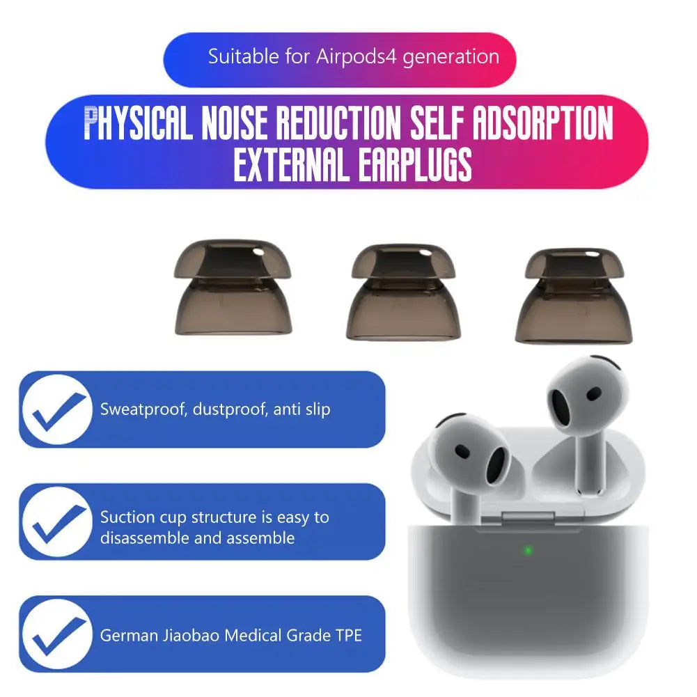 Anti Slip Silicon For Apple AirPods 4 Ear Tip Physical Noise Cancelling Headphone Covers Replacement Earbud Cap Eartips