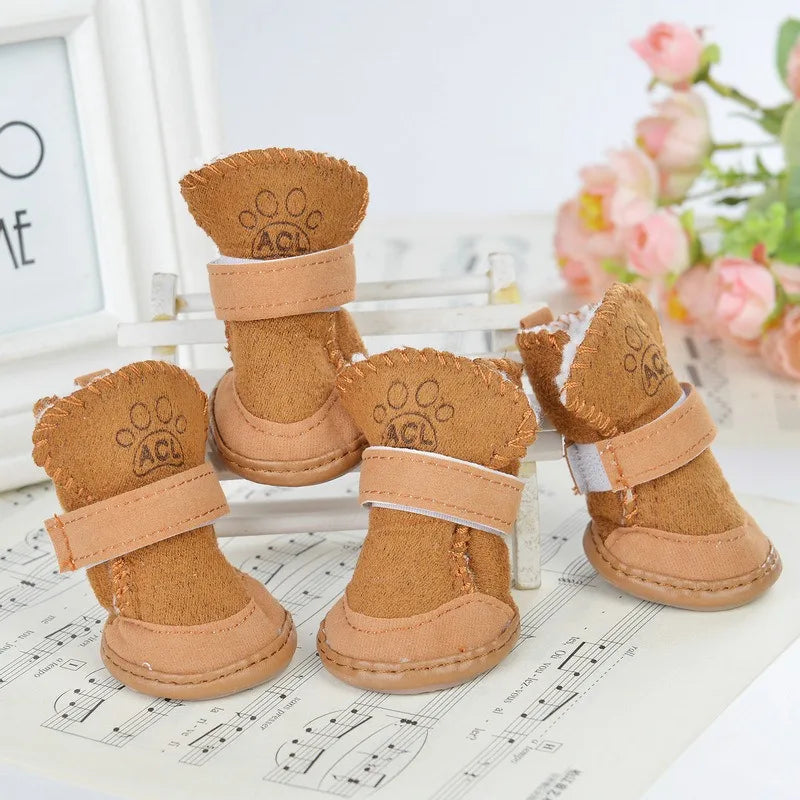 4pcs/set Pet Dog Shoes Winter Warm Shoes for Small Medium Dogs Anti-slip Puppy Rain Snow Boots Footwear Cat Dog Walking Sneakers