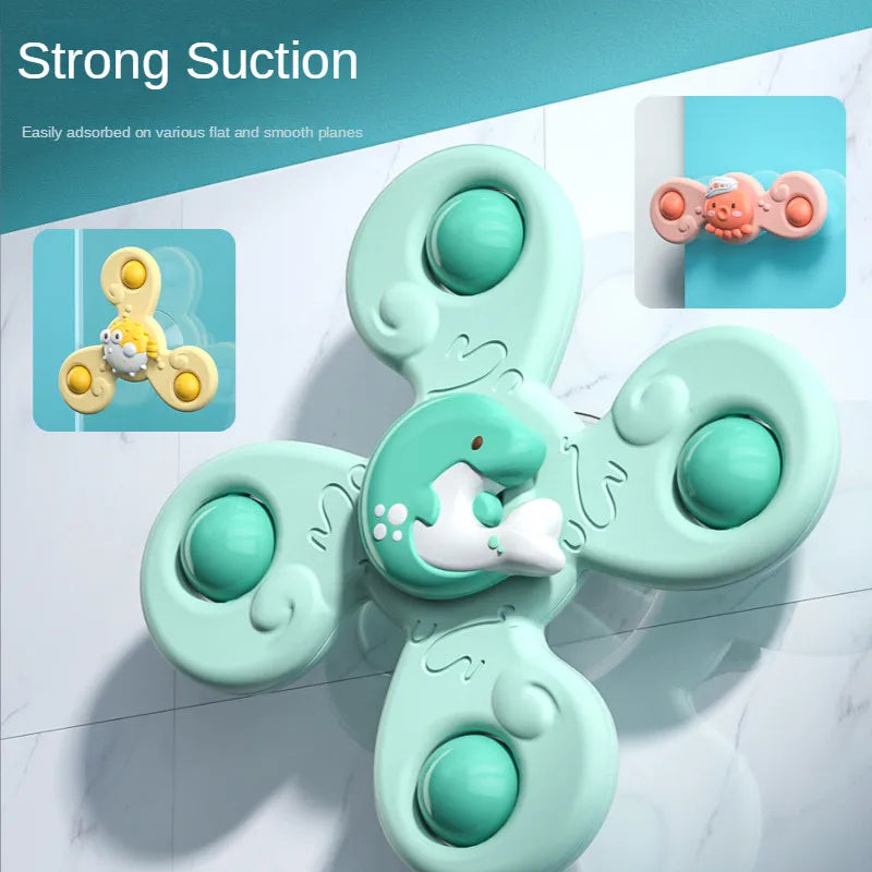 3Pcs/Set Baby Bath Toys Funny Bathing Sucker Spinner Suction Cup Cartoon Rattles Fidget Educational Toys For Children Boys Gift