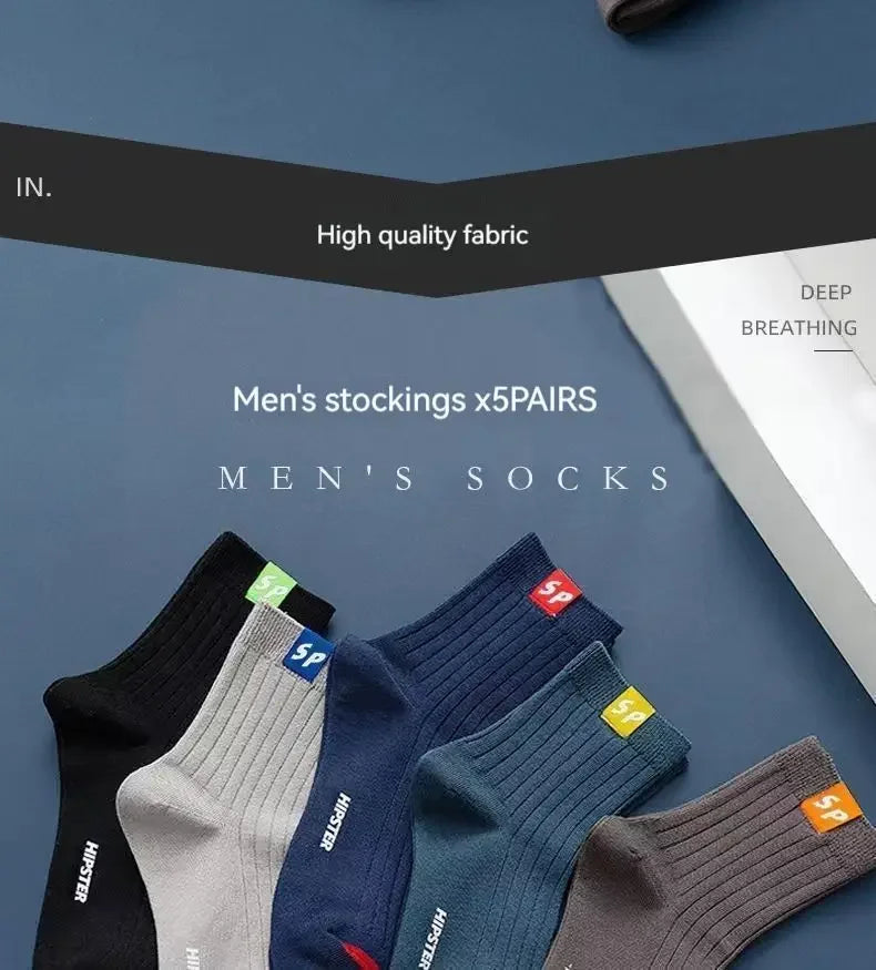 5 Pairs Men's Socks Mid-Calf Socks Warm Socks Long Sweat-Absorbing Breathable Socks Trendy Versatile Fall And Winter Sports Sock