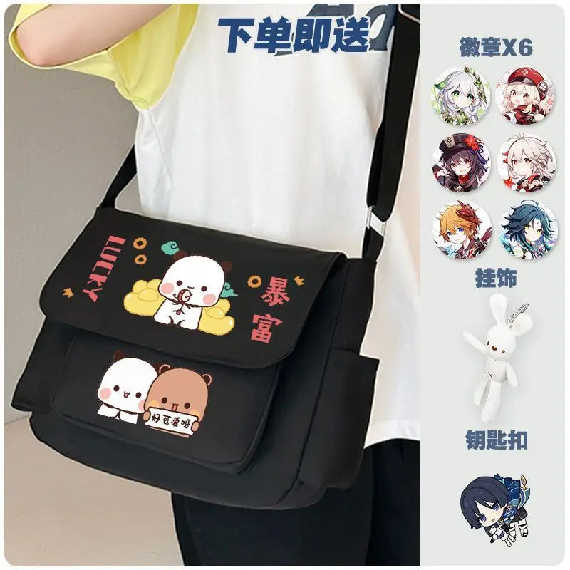 Cartoon bubu and Yier high-capacity Shoulder Bags Student Sports Crossbody Backpack Black White Messenger Bag Girl birthday gift