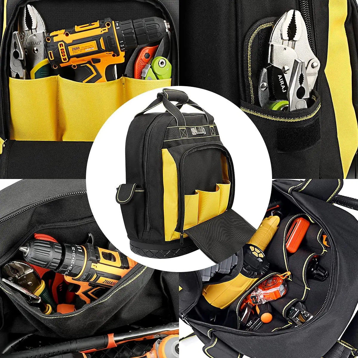 AIRAJ Waterproof Tool Backpack Tool Bag Rubber Base Heavy Duty Tool Organizer Electrician Plumber Maintenance Worker Tool Bags