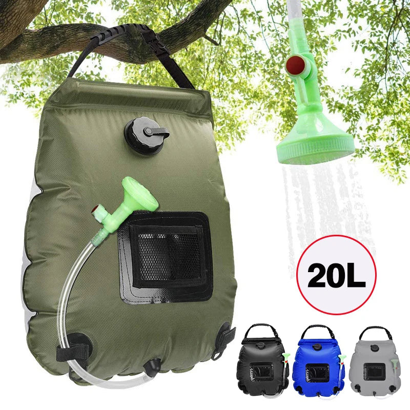 20L/40L Camping Shower Bag Foldable Shower Bags Camping with Removable Hose Shower Head Water Storage Bag Sun Heated Water Bag