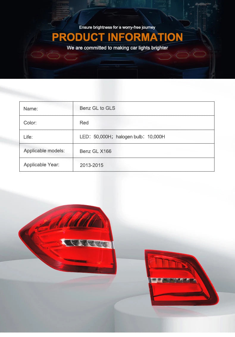 2013-2015 tail light cars for mercedes GL to GLS X166 led tail lights for car