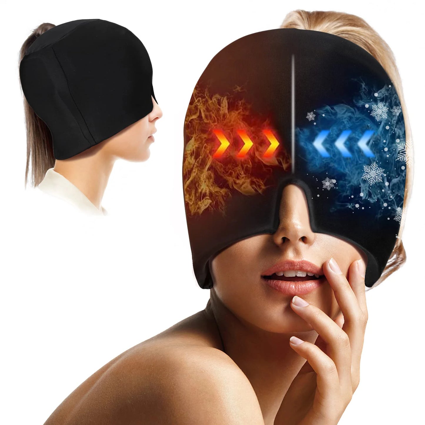 360° Gel Ice Migraine Headache Relief Cap Hot & Cold Therapy Hat Reusable Ice Pack for Puffy Eyes, Tension, Sinus, Stress Relief