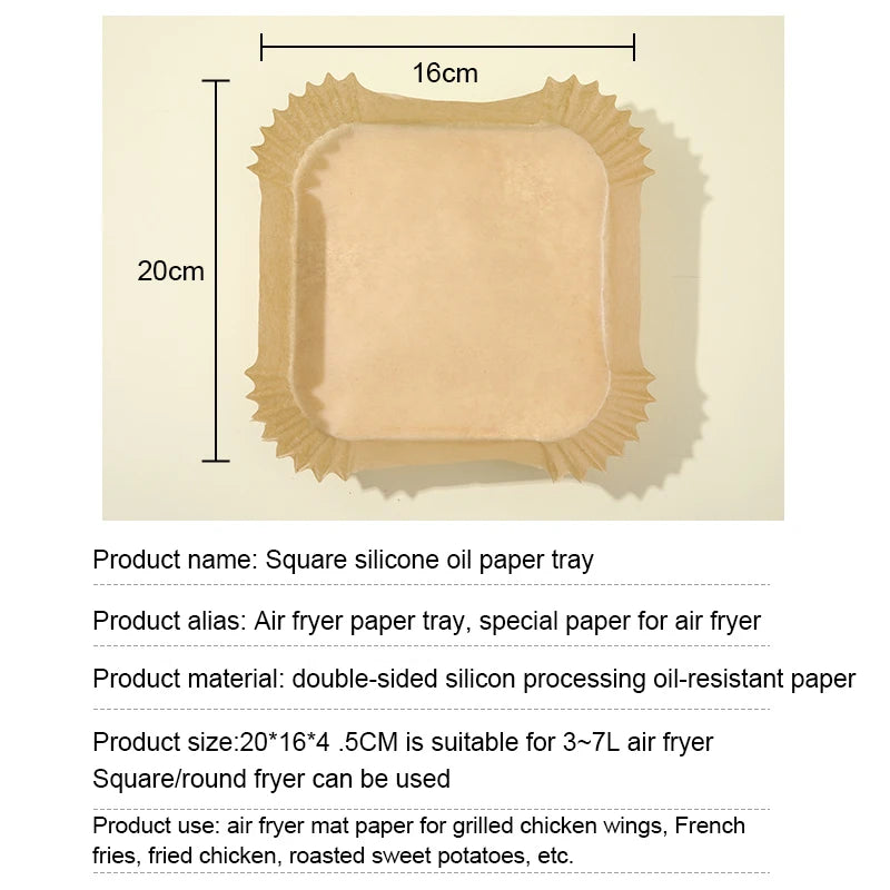 50Pcs Disposable Air Fryer Paper Oil Absorbing And Anti Oil Paper Tray Non Stick Baking Pad Large Toughness Square