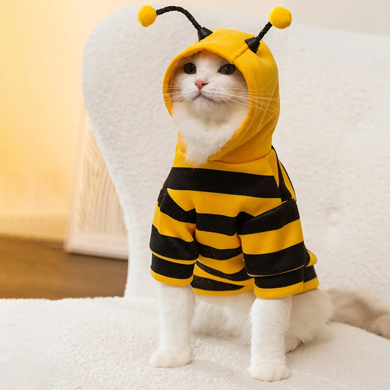 Bee Designer Dog Cat Cosplay Costume Funny Outfit Pet Hoodies Christmas Sweater Warm Coat for Small Dogs Cute Puppy Clothes