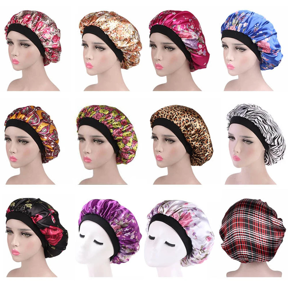 1 Pc Soft Night Sleep Hat Women Elastic Wide Band Fashion Hair Loss Cover Head Wrap Satin Bonnet  Beauty Chemo Caps Care