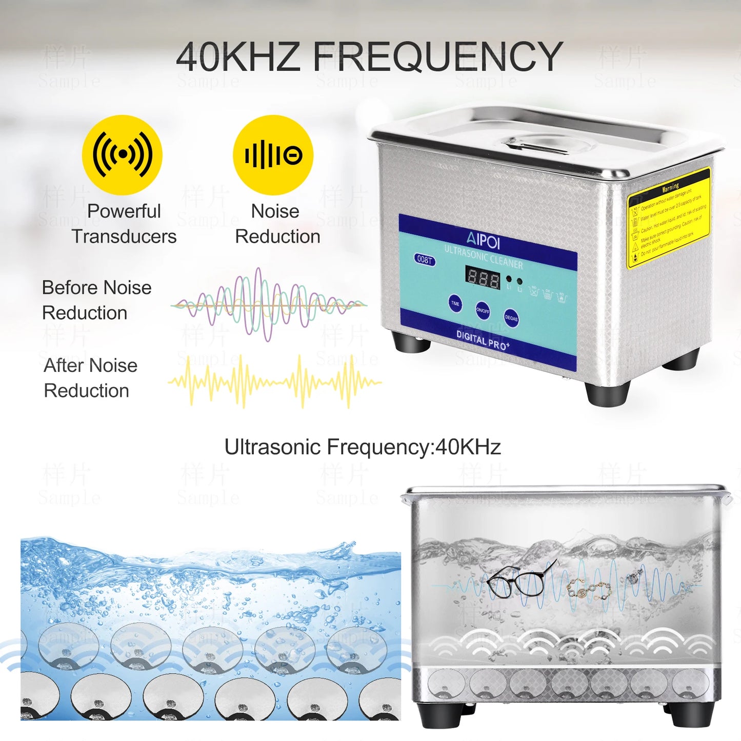 AIPOI Ultrasonic Cleaner 800ml, 40KHz, for Eyeglasses, Glasses, Sunglasses,Jewelry, Watches, Dentures Home Appliance