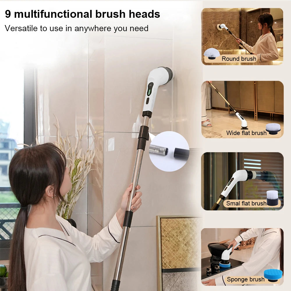 9-in-1 Electric Cleaning Brush Multifunctional Kitchen Bathroom Cleaning Brush Rotary Wireless Electric Spin Cleaning Machine