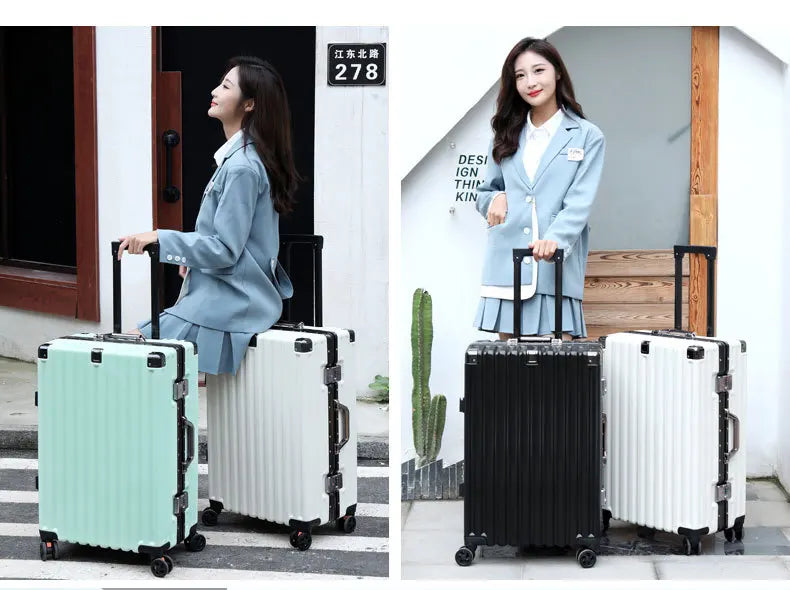 20inch 22inch 24inch 26inch Large Capacity Luggage Aluminum Frame Reinforced Anti-Collision Trolley Case Password Box Casual Suitcase Silent Wheel