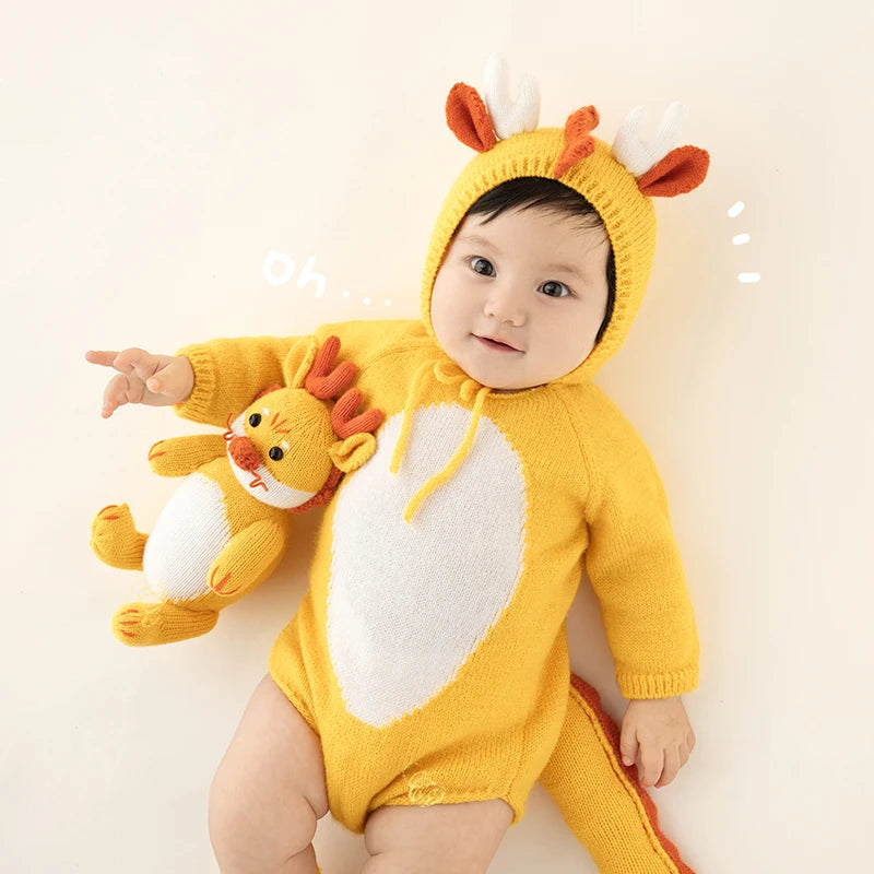 Baby Photography Clothes Lovely Knitted Dragon Outfit With Tail 3-5 Month Infant Photoshoot Props Sunflower Pillow Photo Prop