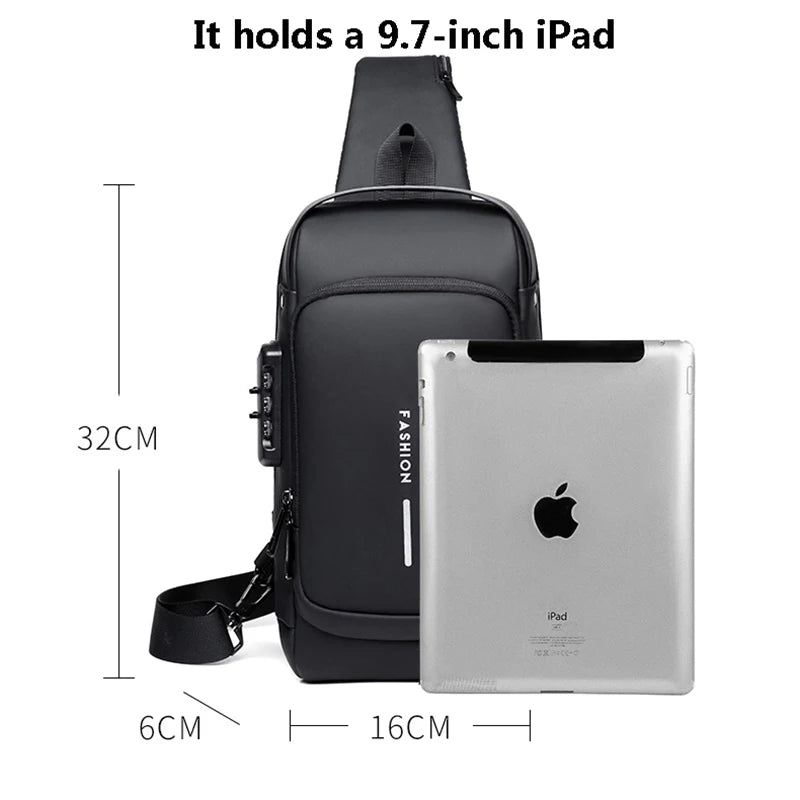 Chest Bag Multifunction Crossbody Sport Running Travel Sling Pack Anti-theft USB Charge Shoulder Messenger Pack Luxury Brand Men